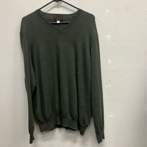 Thomas Dean Green V-neck Long Sleeve Merino Wool Blend Sweater XL #333